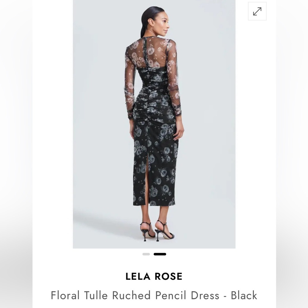 Lela Rose Floral Tulle Ruched Pencil Dress